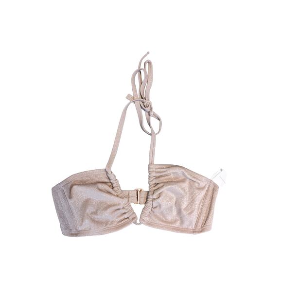 Shade & Shore Halter Bikini Top Metallic Light Pink Lurex Medium Swimsuit Beach - Picture 7 of 10
